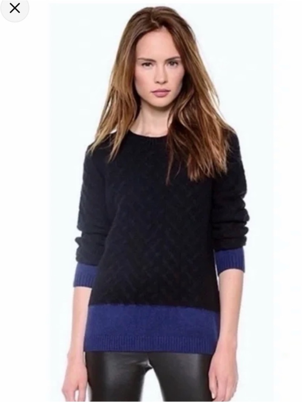 Vince Women's Cableknit Sweater Blue And Navy Colorblock Yak And Wool